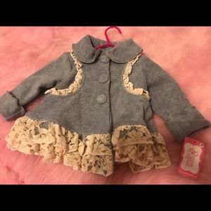 Ricrac & Ruffles Fleece Coat Gray